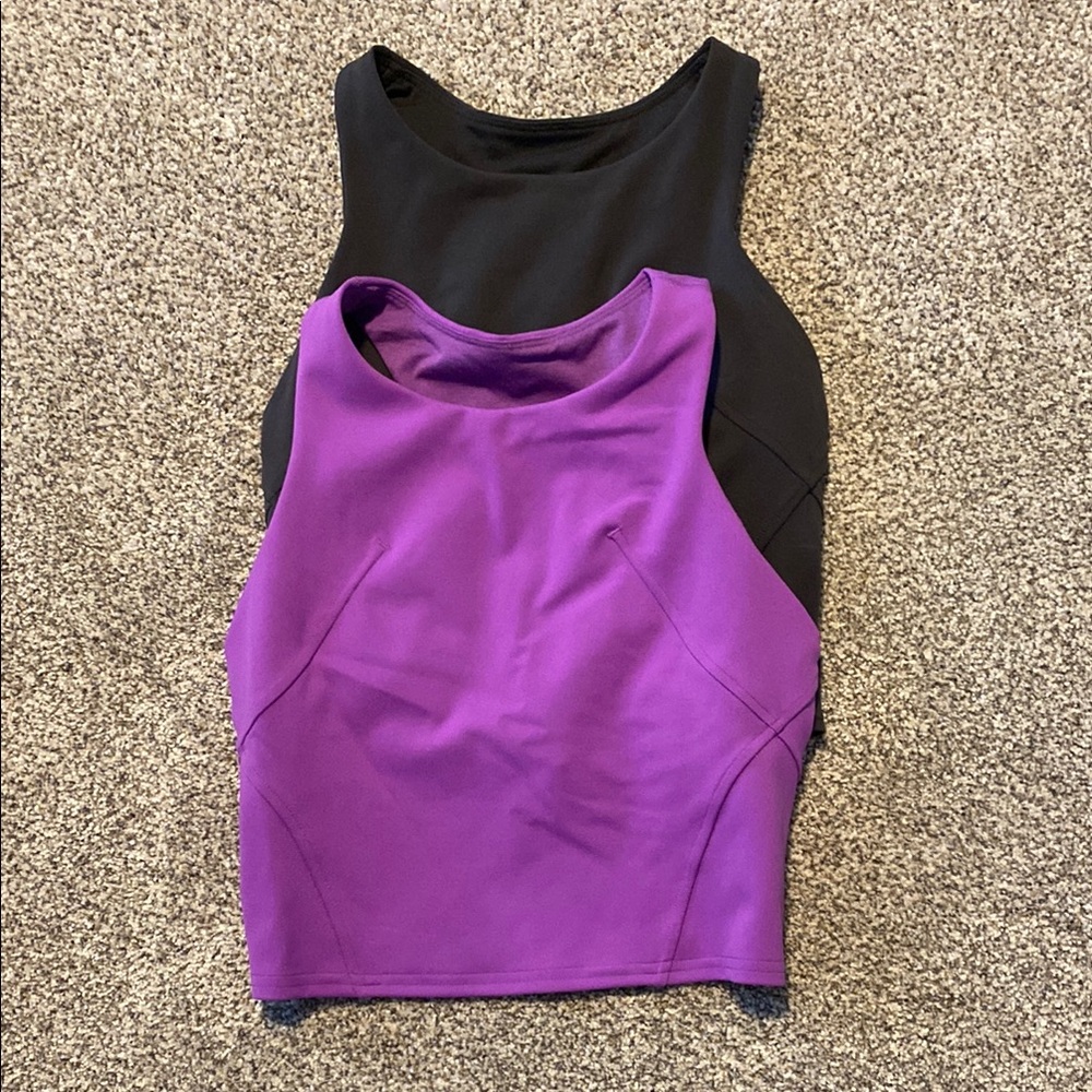 Purple and dark grey lulu tops